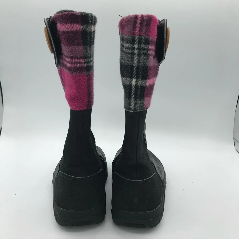 Keen Darby Boots Girls Black Pink Plaid Knee High Boots Sz 10 Leather Full‎ Zip